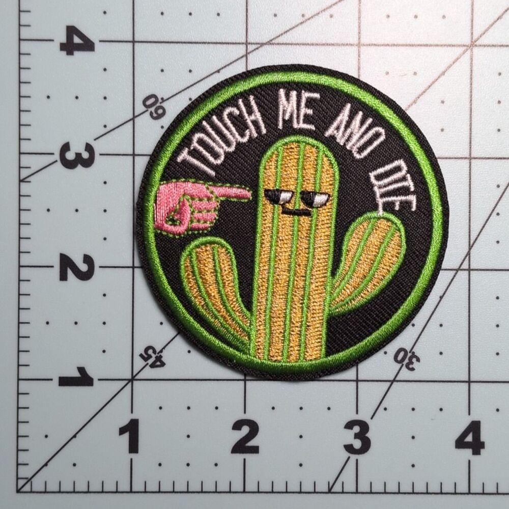 Touch Me And Die Cactus Funny Iron On Patch | Attitude Patch - Picture 2 of 2